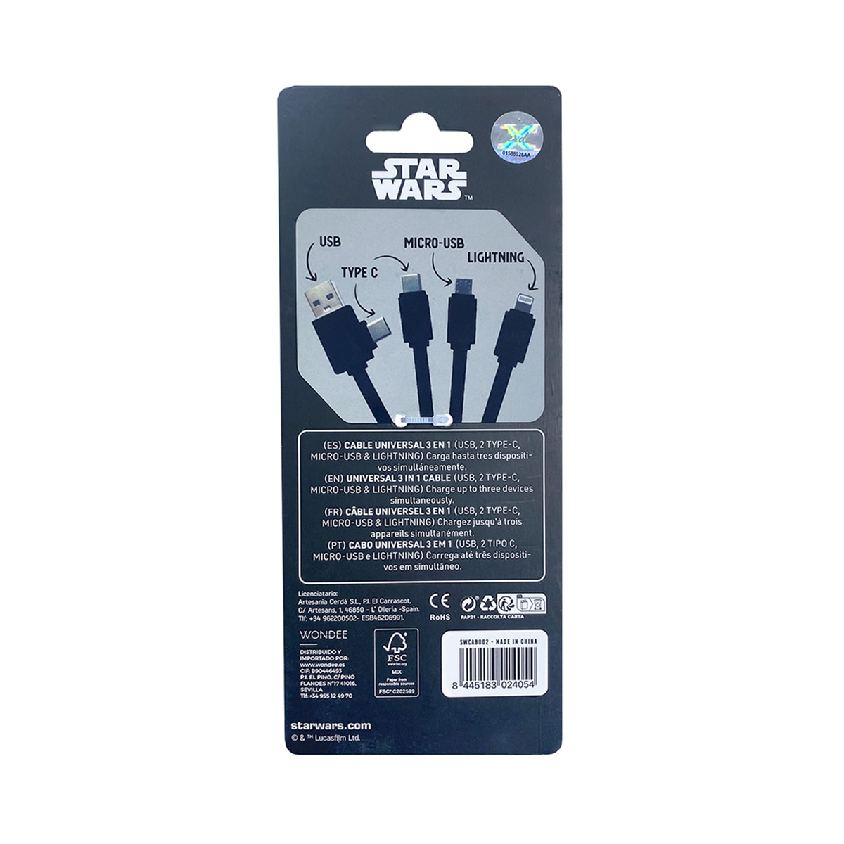 Cabo de Carga Darth Vader 3en1 Star Wars Wondee 9
