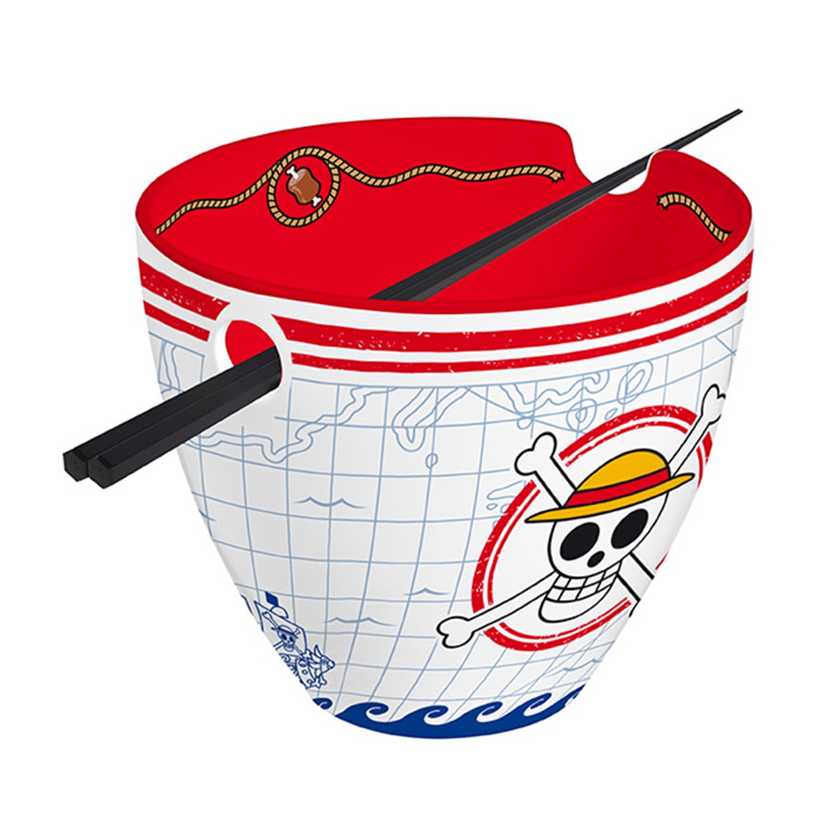Tigela de Ramen com Pauzinhos Luffy One Piece Branco-1