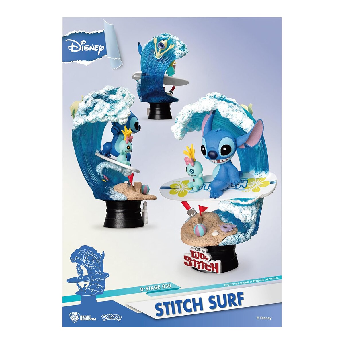 Estatua Stitch Surfando Est. 15 cm Disney Lilo & Stitch Beast Kingdom Azul-5