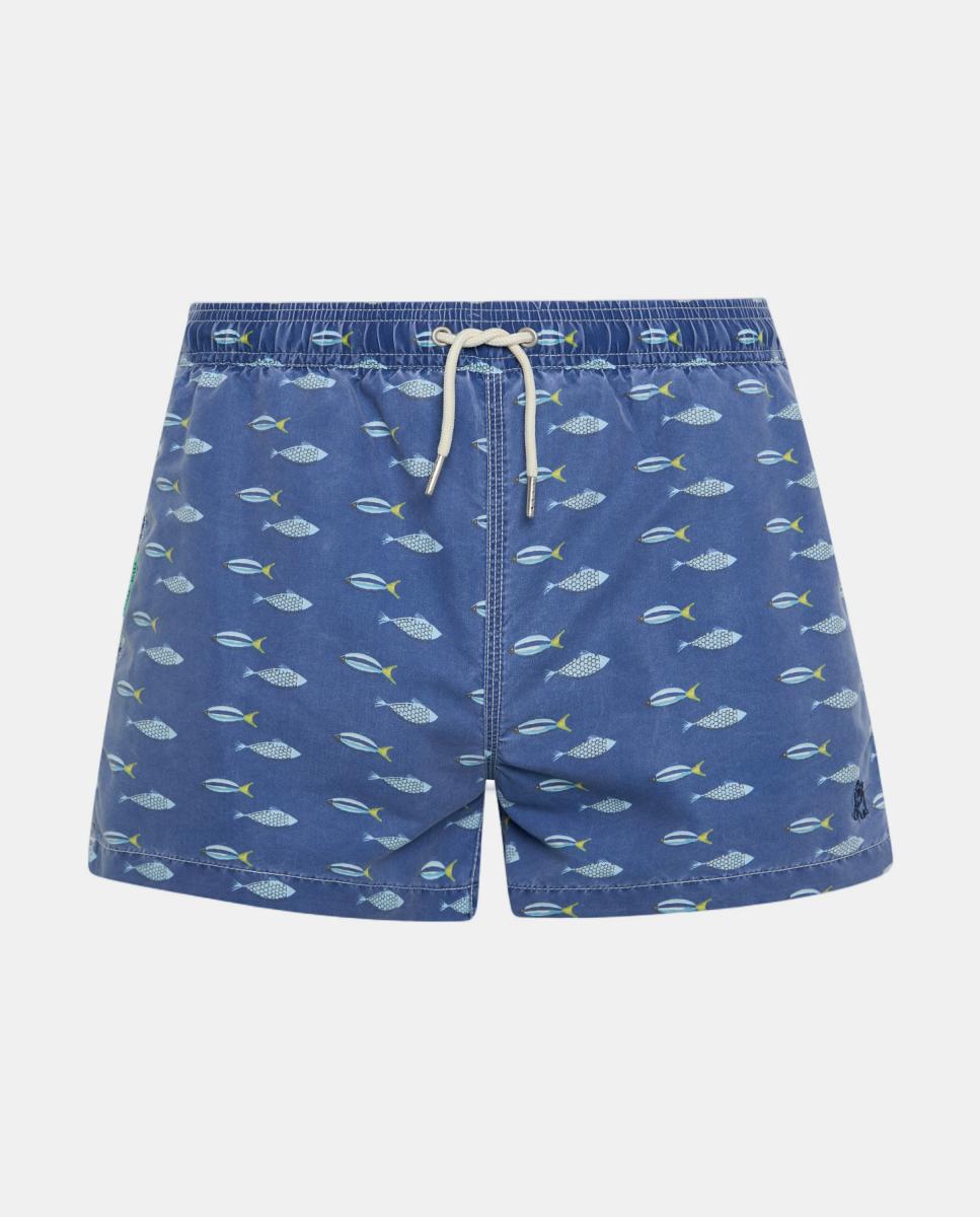 Imagem 0 de Fato de Banho com Efeito de Lavagem e Estampado de Cardume de Peixes