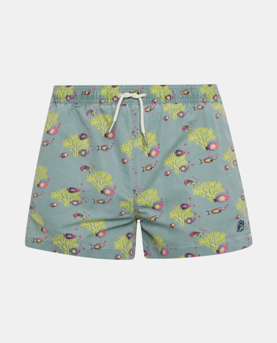 Imagem 0 de Fato de Banho com Efeito de Lavagem e Estampado de Peixes e Corais