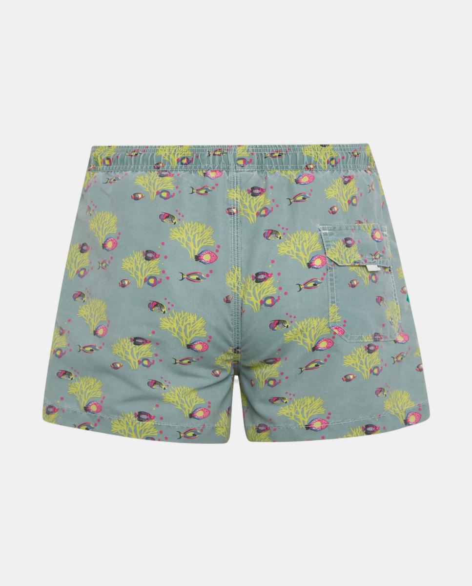 Fato de Banho com Efeito de Lavagem e Estampado de Peixes e Corais Kiff-Kiff Verde-2