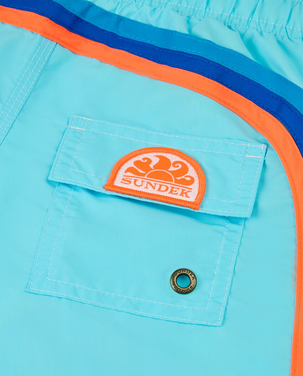 Calções de banho lisos com arco-íris posterior Azul-3