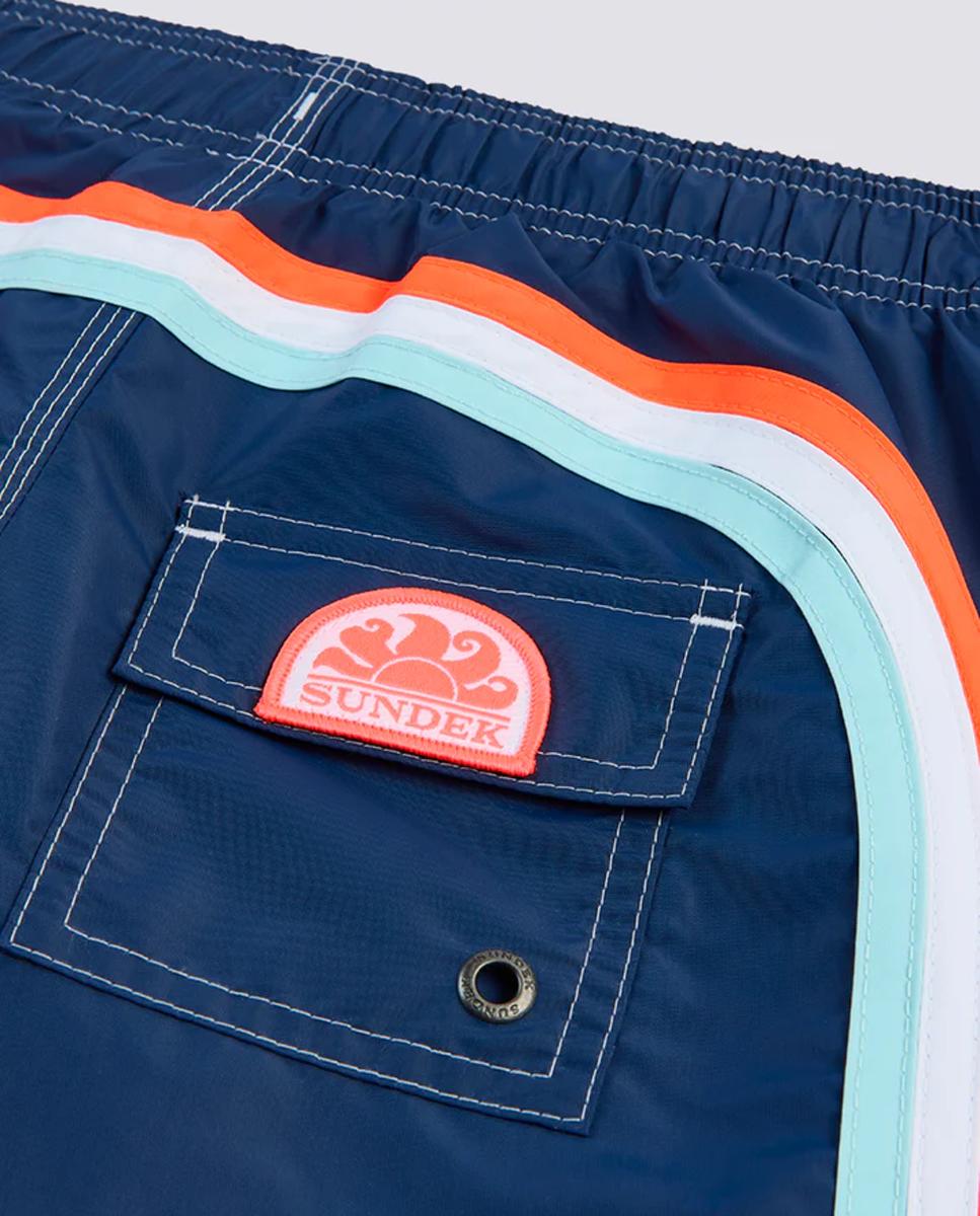 Calções de banho lisos com arco-íris posterior Azul-marinho-3