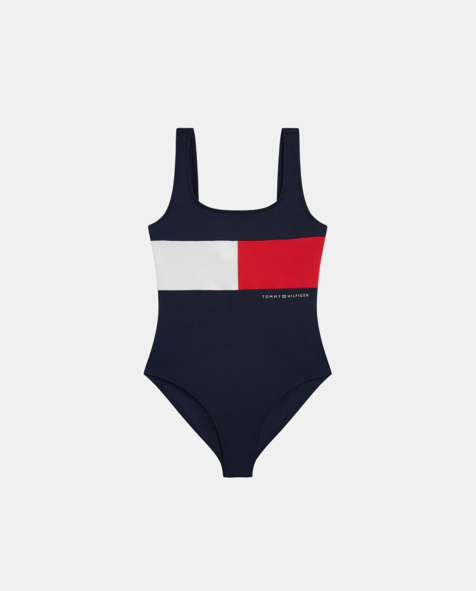 Fato de Banho de Alças com Colour Block Tommy Hilfiger Azul-1