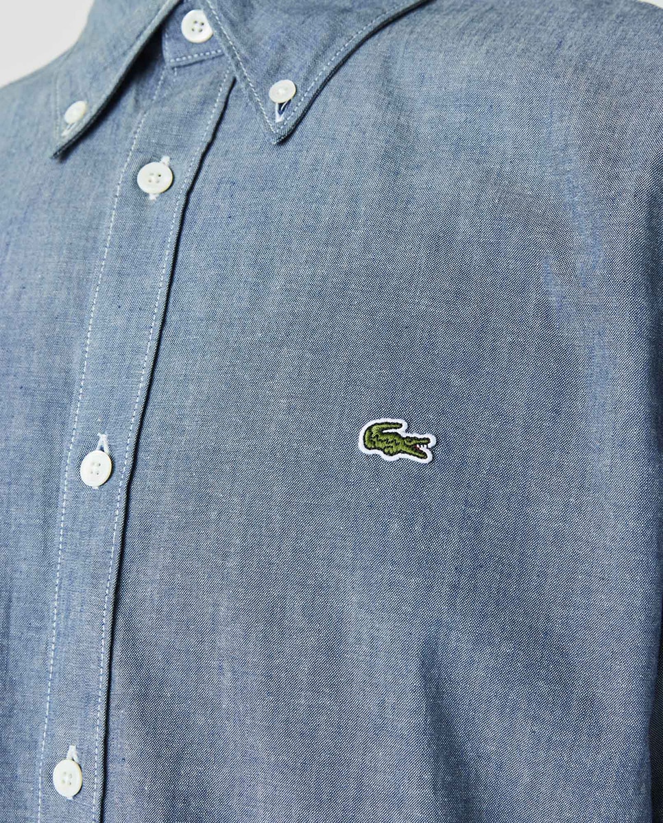 Camisa Slim em Chambray de Algodão Azul-3