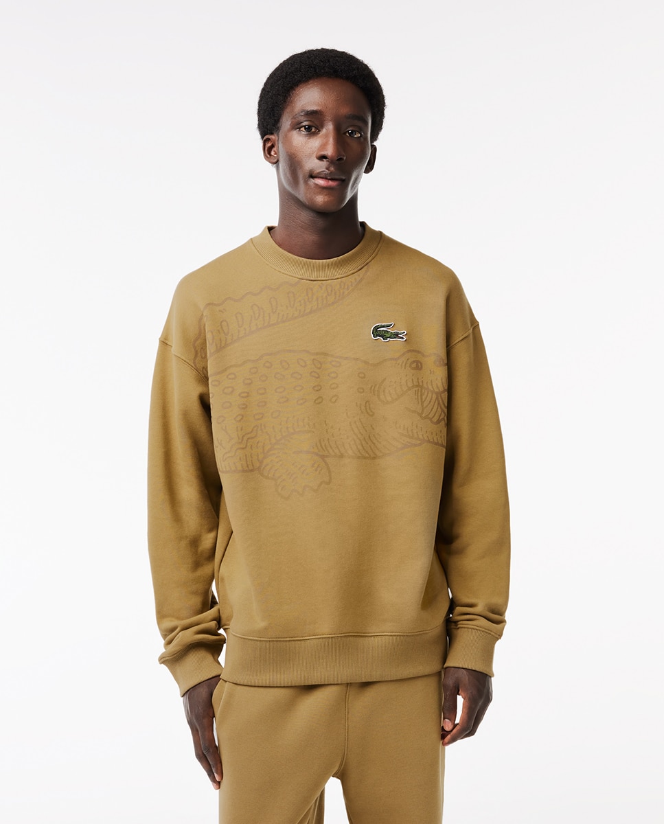 Imagem 0 de Sweatshirt Loose Fit com Gola Redonda e Animal Print de Crocodilo