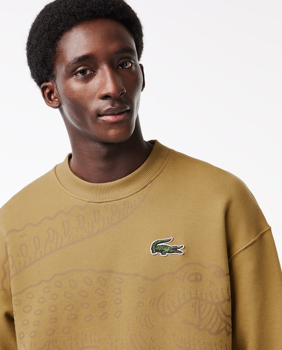 Sweatshirt Loose Fit com Gola Redonda e Animal Print de Crocodilo Castanho-claro-3