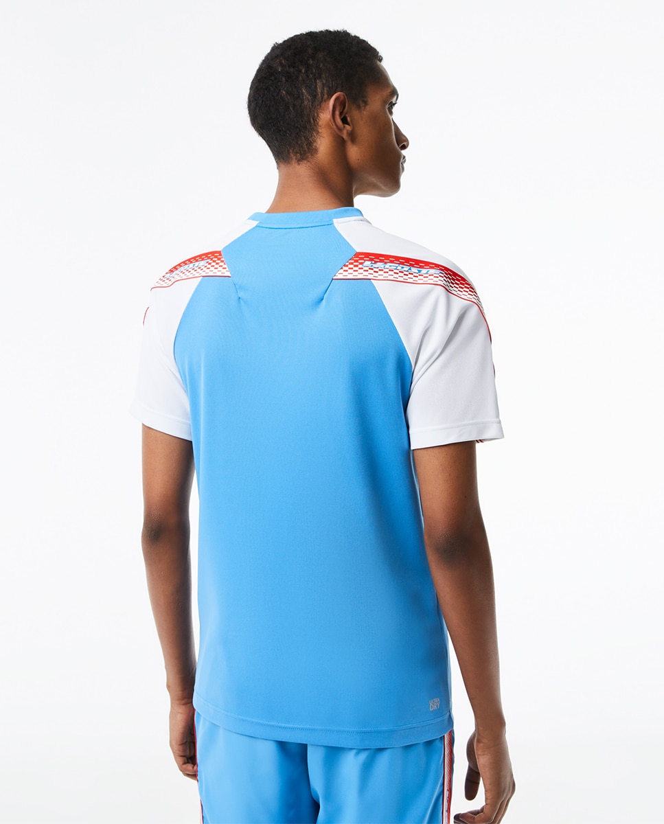 T-shirt Sport Regular Fit com Risca com Logótipo Azul-2