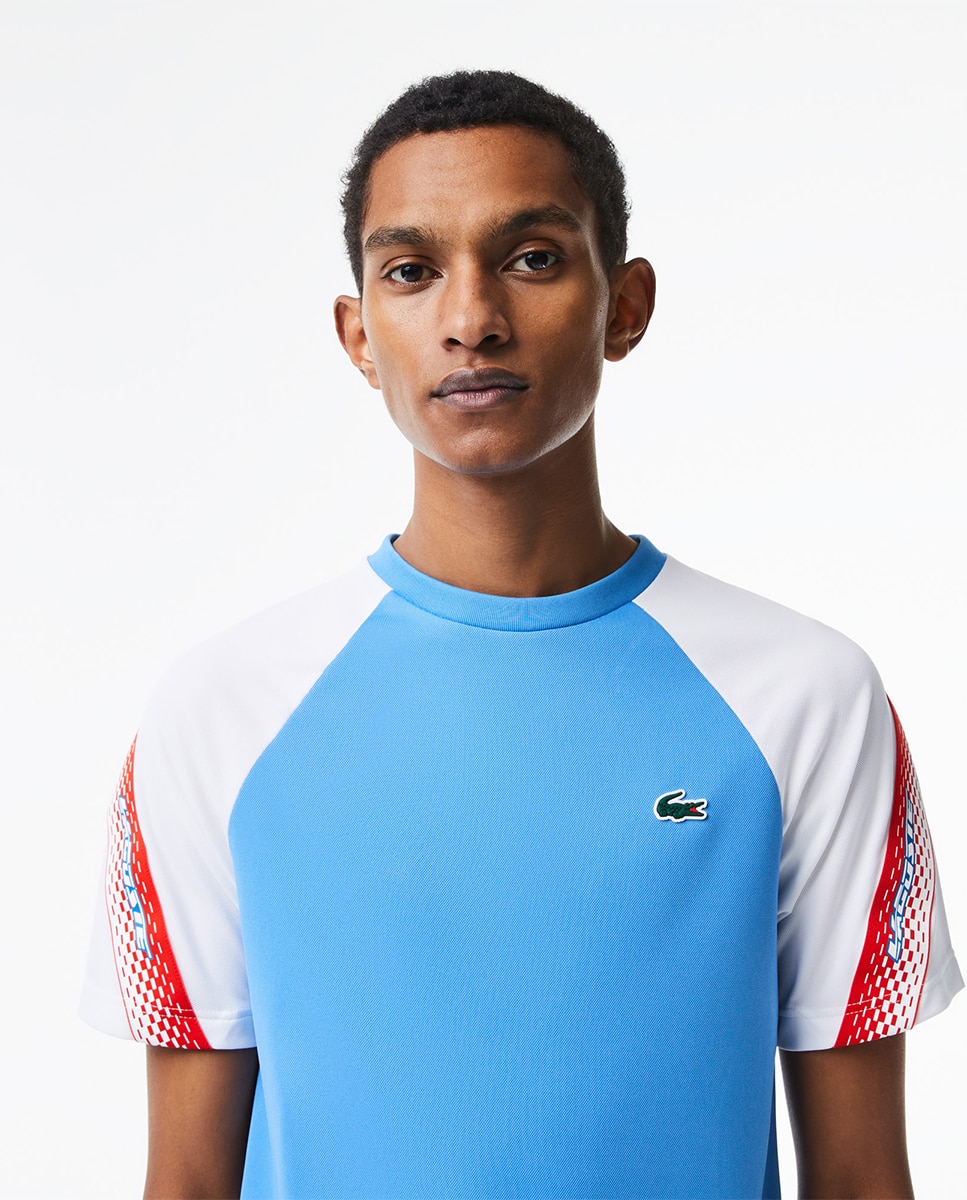 T-shirt Sport Regular Fit com Risca com Logótipo Azul-3