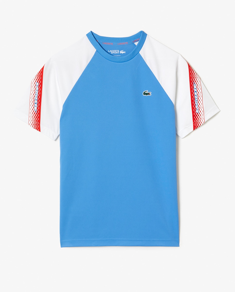 T-shirt Sport Regular Fit com Risca com Logótipo Azul-4