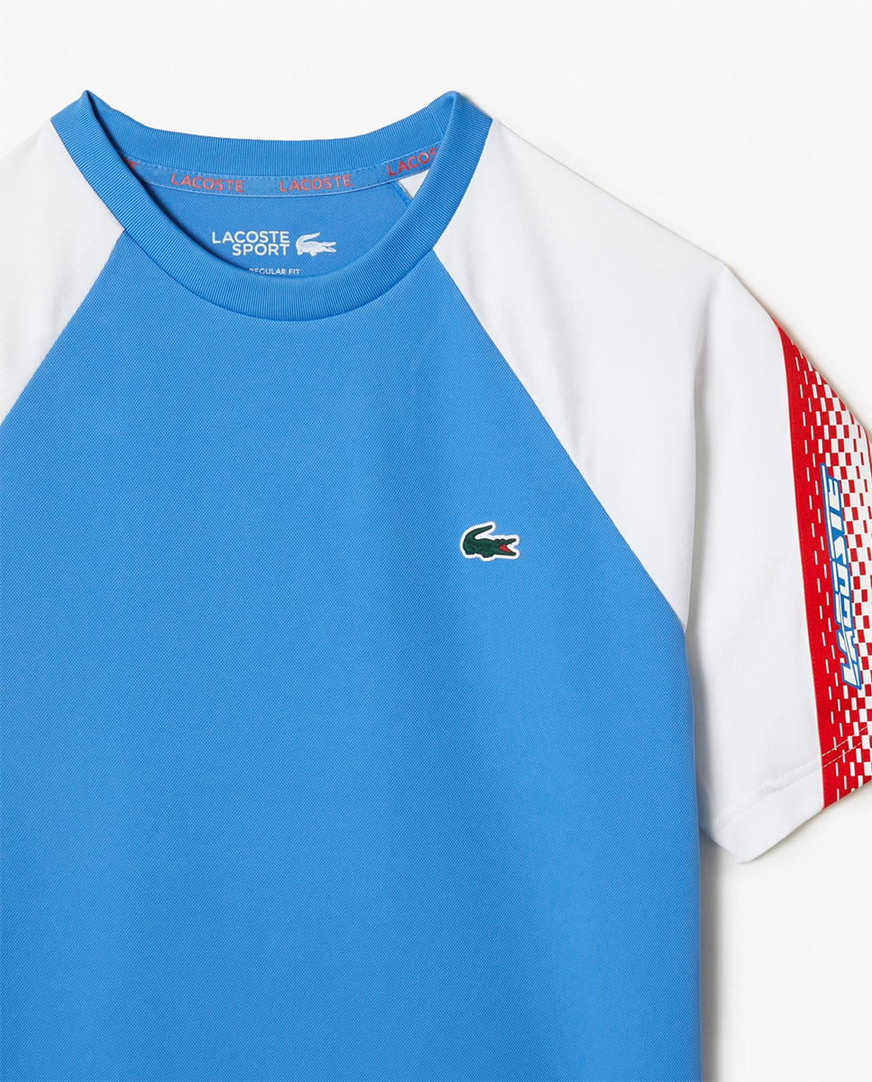 T-shirt Sport Regular Fit com Risca com Logótipo Azul-5