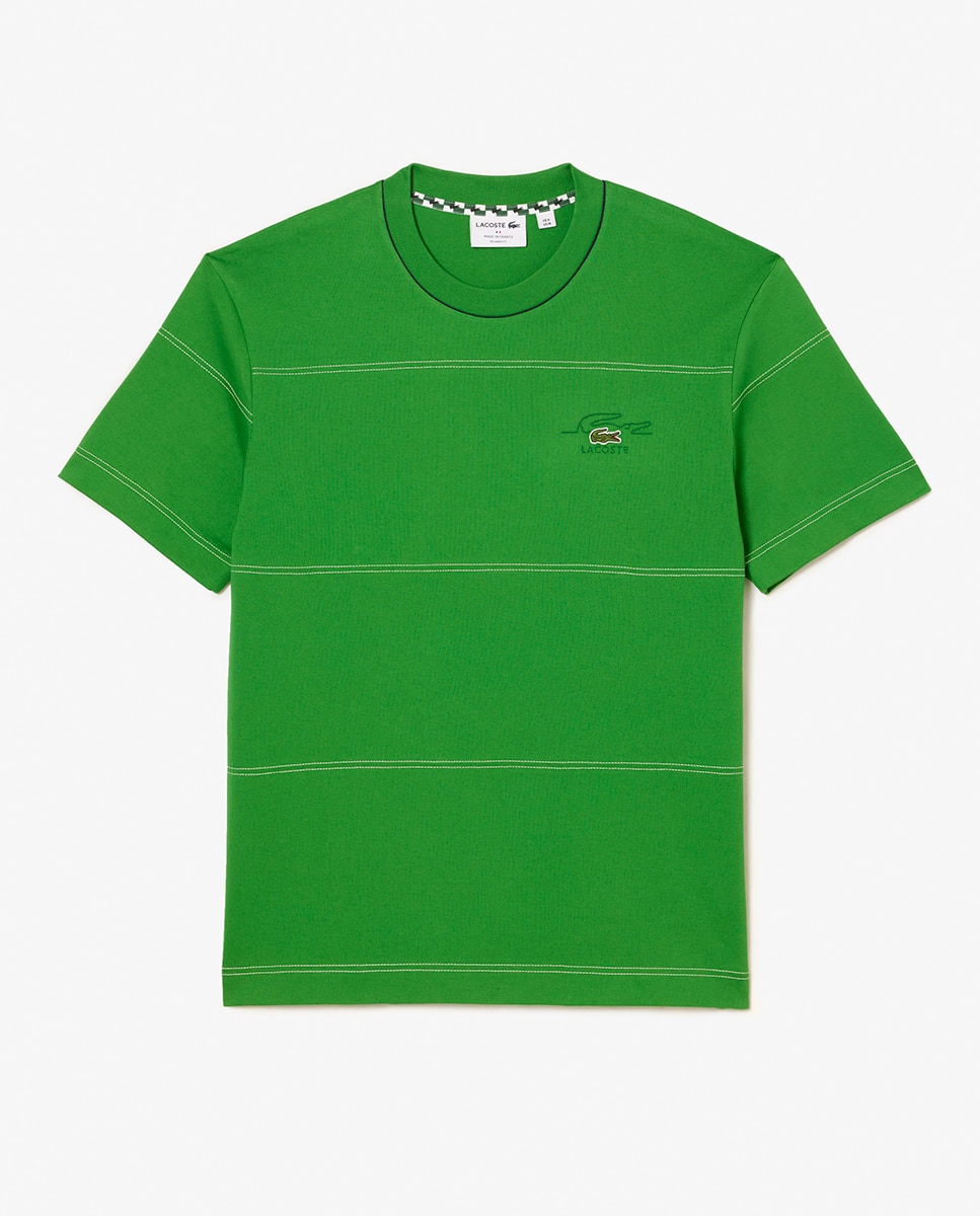 T-shirt de Malha de Algodão Ecológico às Riscas Verde-4