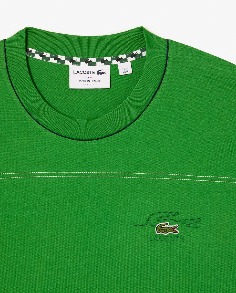 T-shirt de Malha de Algodão Ecológico às Riscas Verde-5