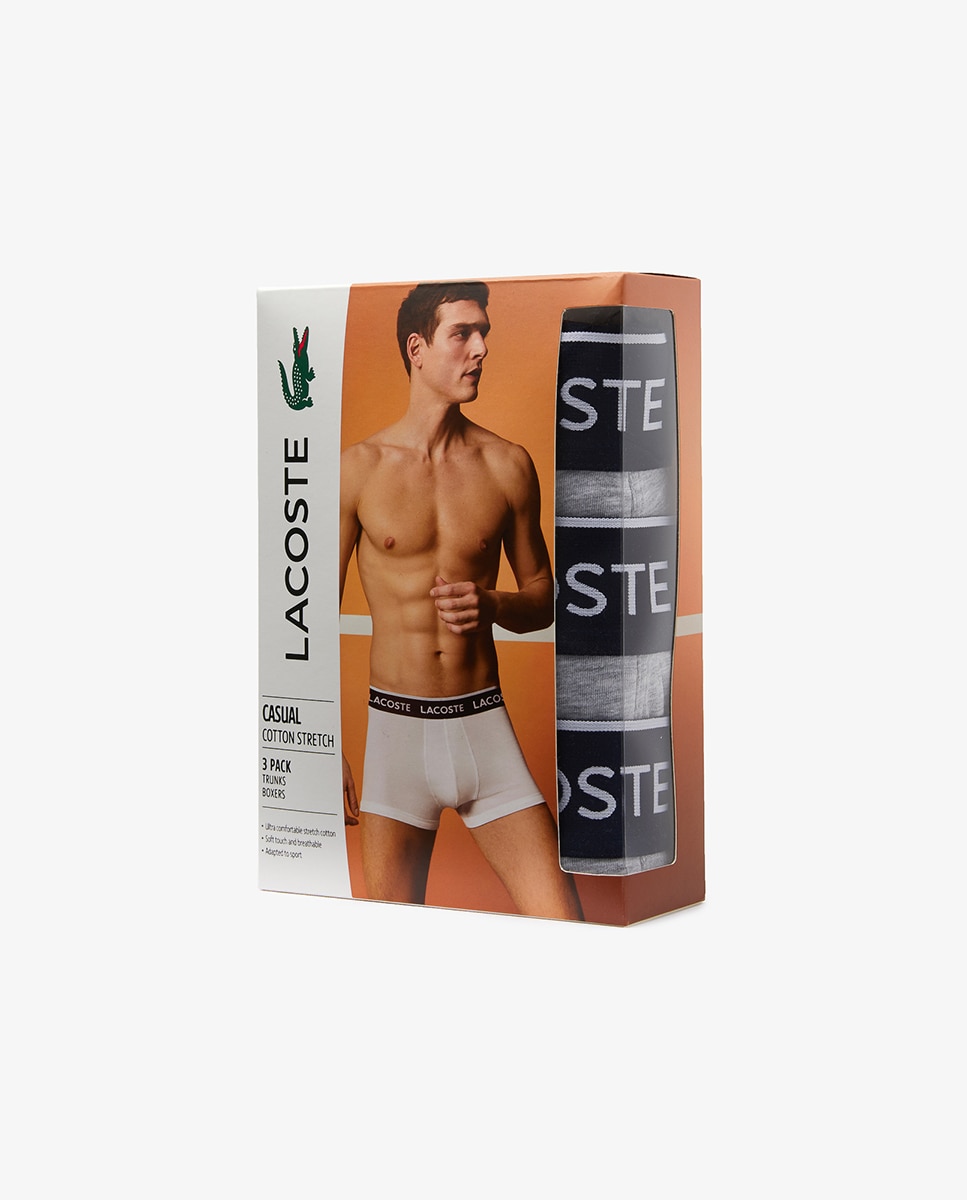 Pack de Três Boxers de Algodão Lisos Cinzento-7