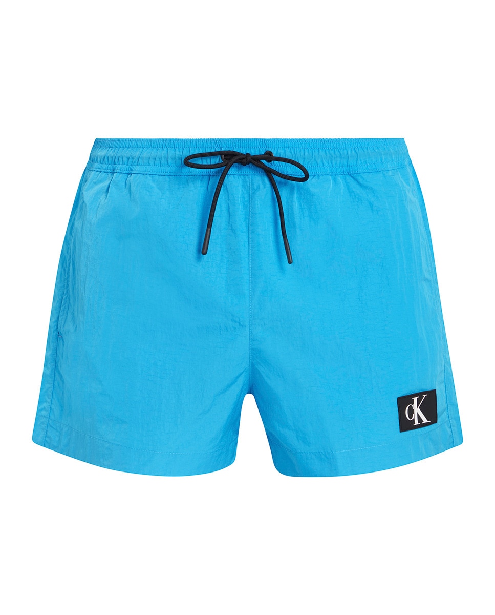 Calções de Banho Curtos com Cordão Azul-5