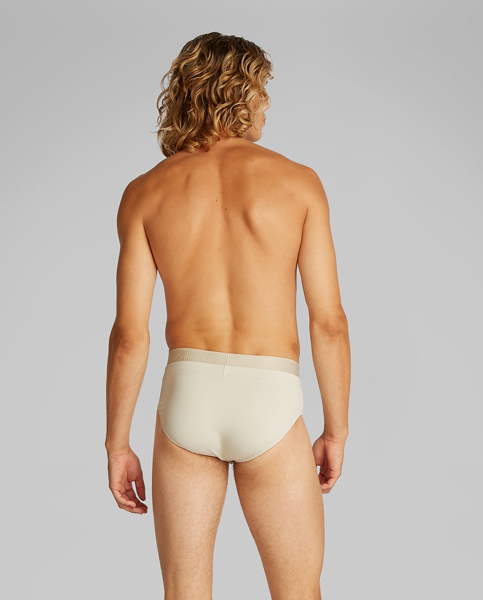 Calções de Banho de Corte Slip com Cós Largo Bege-2