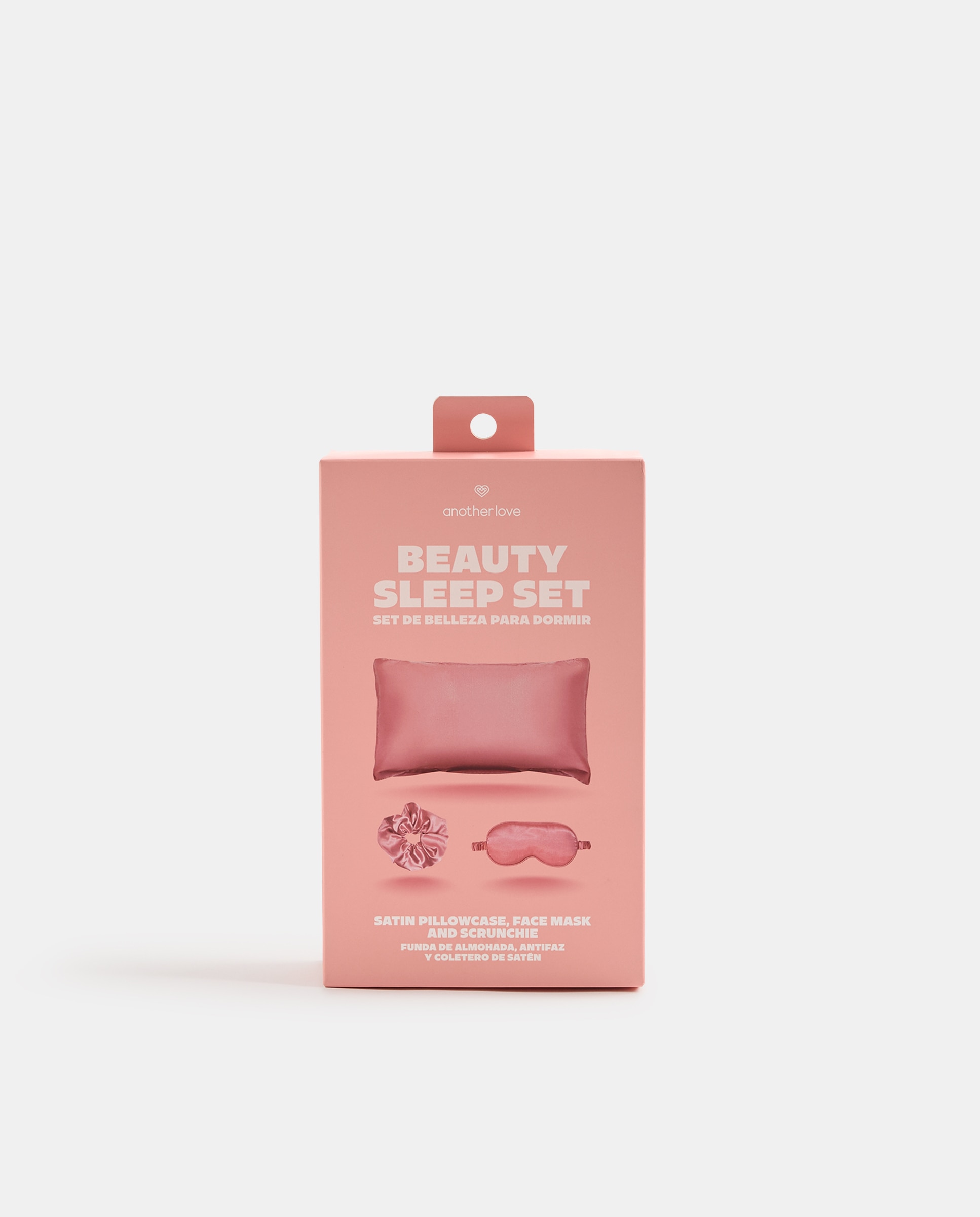 Set De Belleza Para Dormir Rosa: Funda De Almohada, Antifaz Y Coletero de Satén Another Love 2