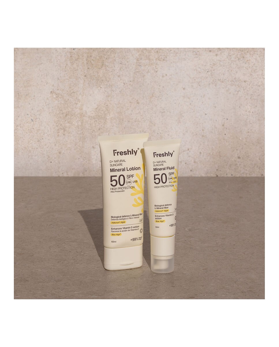 Estuche Regalo Fotoprotector natural facial y corporal SPF 50 Full Protection D+ Natural Suncare Pack Freshly Cosmetics 3