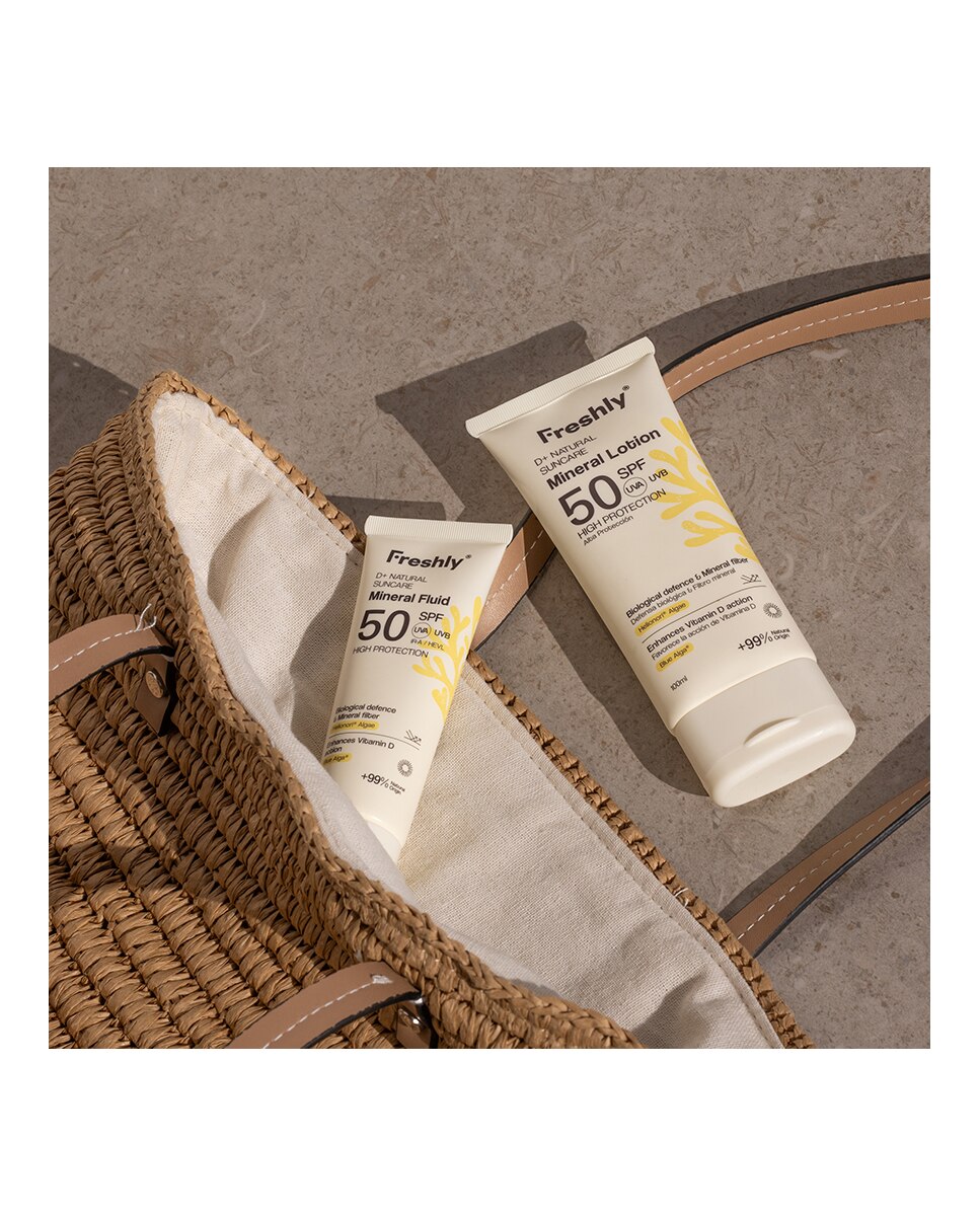 Estuche Regalo Fotoprotector natural facial y corporal SPF 50 Full Protection D+ Natural Suncare Pack Freshly Cosmetics 4