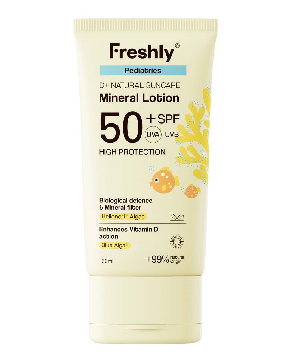 Imagen 0 de Fotoprotector infantil natural SPF 50+ Pediatrics D+ Natural Suncare Mineral Lotion 50 ml Freshly Cosmetics