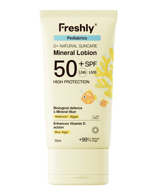 Fotoprotector infantil natural SPF 50+ Pediatrics D+ Natural Suncare Mineral Lotion 50 ml Freshly Cosmetics