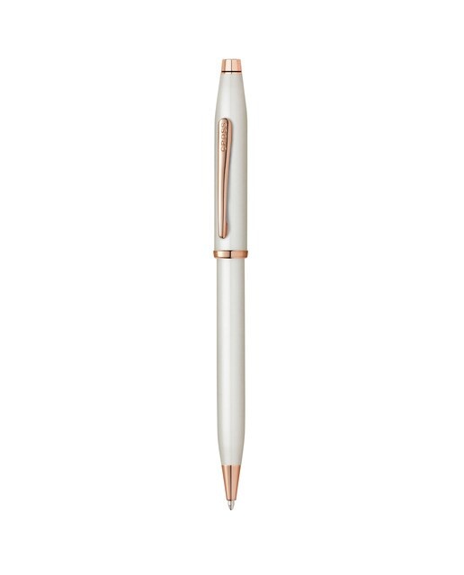 Caneta esferográfica Century II com Pormenores PVD de Dourado-Rosado polido Cross Laca Branca Perlada 1