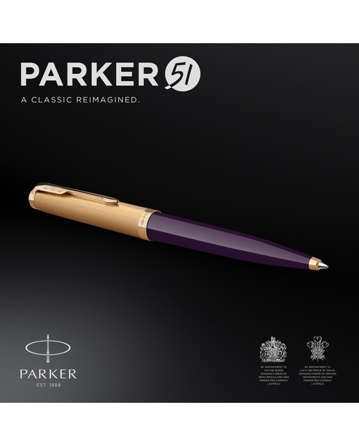 Caneta esferográfica 51 Premium cor de ameixa e dourada GT Ameixa-2