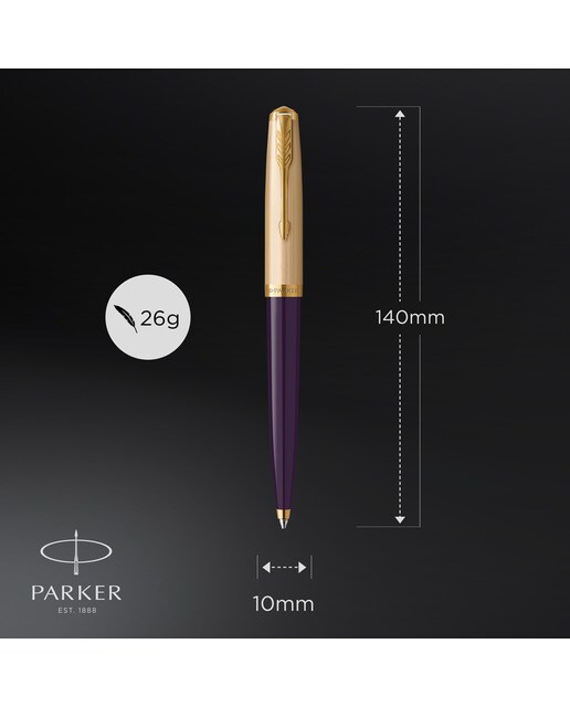 Caneta esferográfica 51 Premium cor de ameixa e dourada GT Ameixa-5