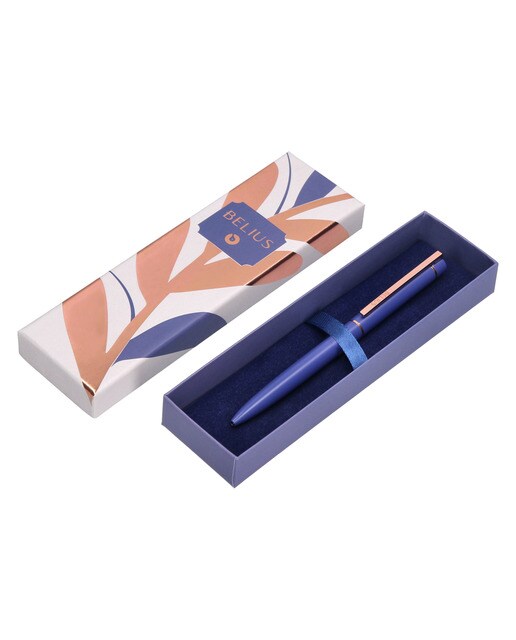 Esferográfica em caixa de desenho Rosé Belius azul eléctrico ouro rosa Azul-elétrico-7