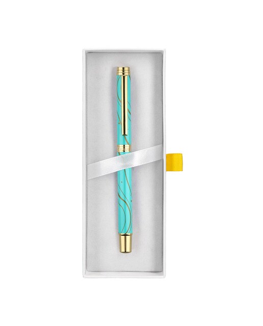 Caneta em Caixa de Design Aqua Belius Turquesa e Dourado Turquesa-6