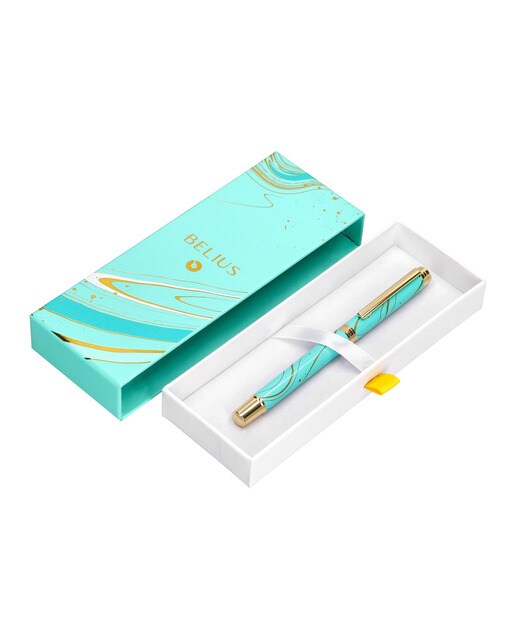 Caneta em Caixa de Design Aqua Belius Turquesa e Dourado Turquesa-7