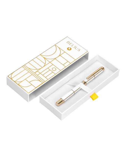 Caneta em Caixa de Design Carte Blanche Belius Branca e Dourada Branco-8