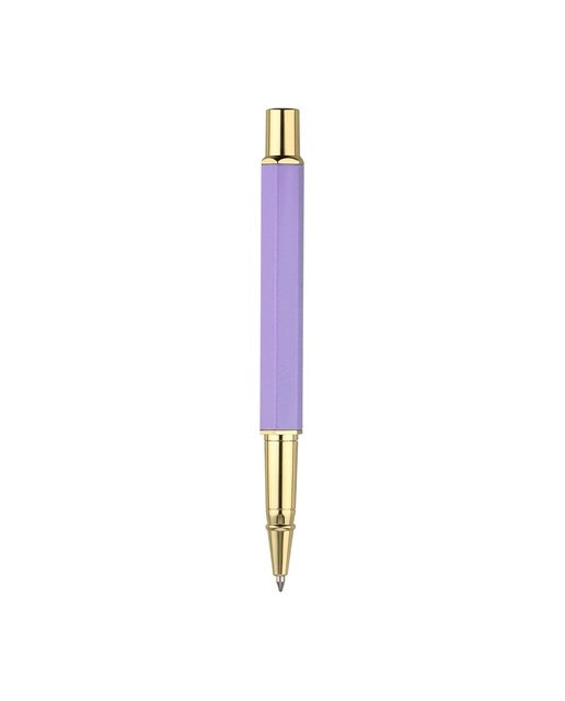Esferográfica hexagonal  em caixa com desenho Macaron Bliss Belius roxo dourado Roxo-2