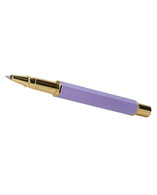 Esferográfica hexagonal  em caixa com desenho Macaron Bliss Belius roxo dourado Roxo-5