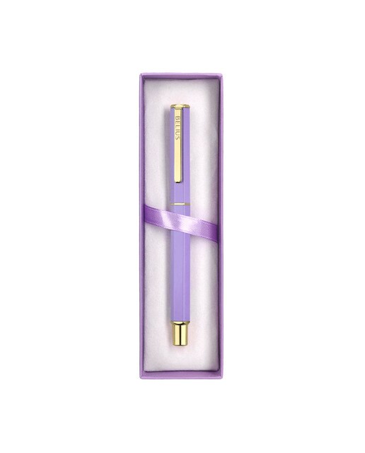 Esferográfica hexagonal  em caixa com desenho Macaron Bliss Belius roxo dourado Roxo-8