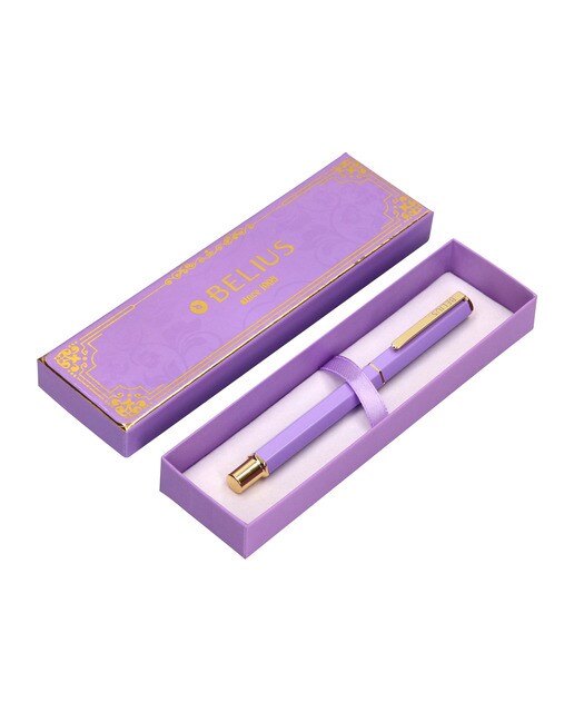 Esferográfica hexagonal  em caixa com desenho Macaron Bliss Belius roxo dourado Roxo-9