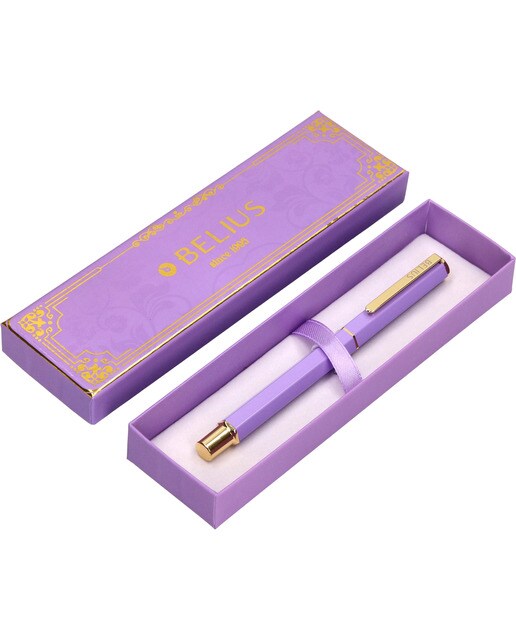 Esferográfica hexagonal  em caixa com desenho Macaron Bliss Belius roxo dourado Roxo-10