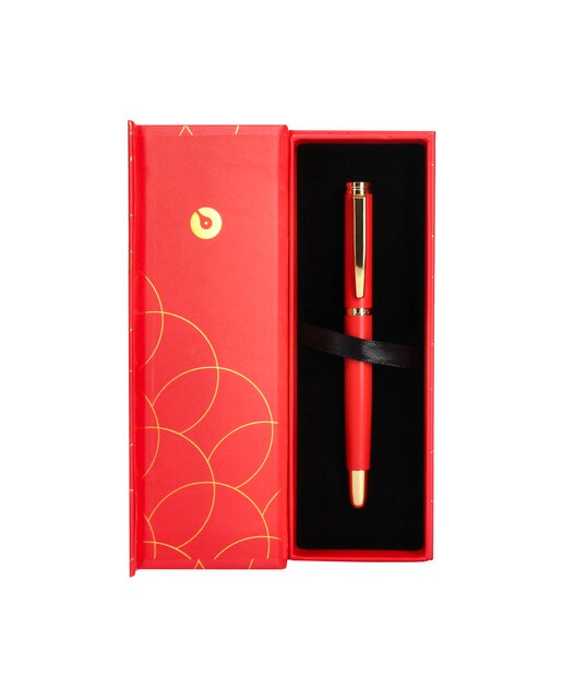 Esferográfica de textura escovada em vermelho e dourado Estojo com design Passion Dor Belius Vermelho-2