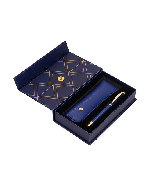 Esferográfica e Estojo en caixa de design Soiree Belius azul marino e dourado Azul-marinho-5