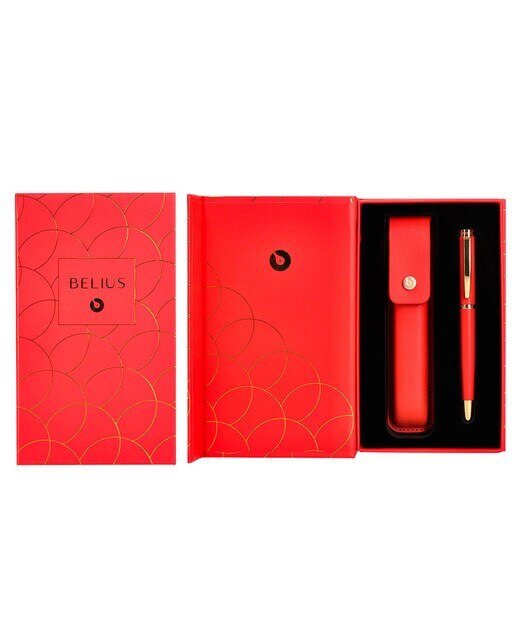 Esferográfica e Estojo em caixa de design Passion Dor Belius vermelho e dourado Vermelho-3