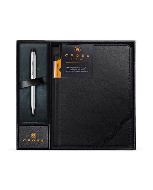 Imagem 0 de Conjunto de Presente de Caderno Preto Médio com Caneta Century II Cromada Cross