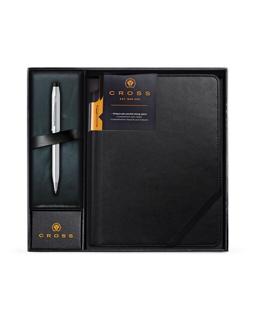 Set para regalo de cuaderno mediano negro con bolígrafo Century II cromado Cross.
