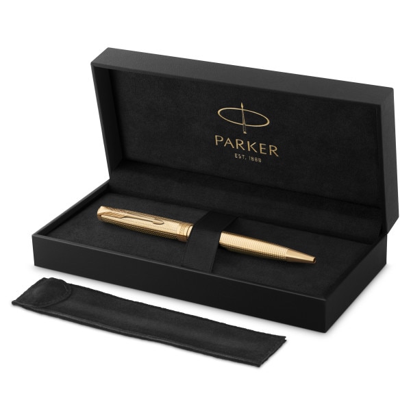 Bolígrafo Parker Sonnet Ciselé Edición Especial, capuchón, cuerpo y acabado en oro, medio, tinta negra Dorado-2