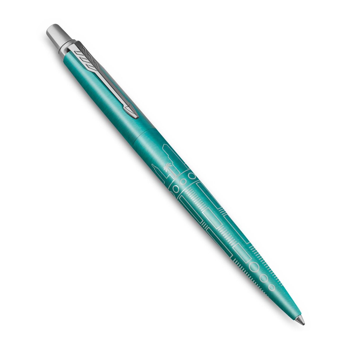 Esferográfica Jotter Edição Especial Miami com Rebordo Cromado Ponta Media e Tinta Azul, Acompanhada de uma Caixa de Presente Turquesa Turquesa / Prateado-4