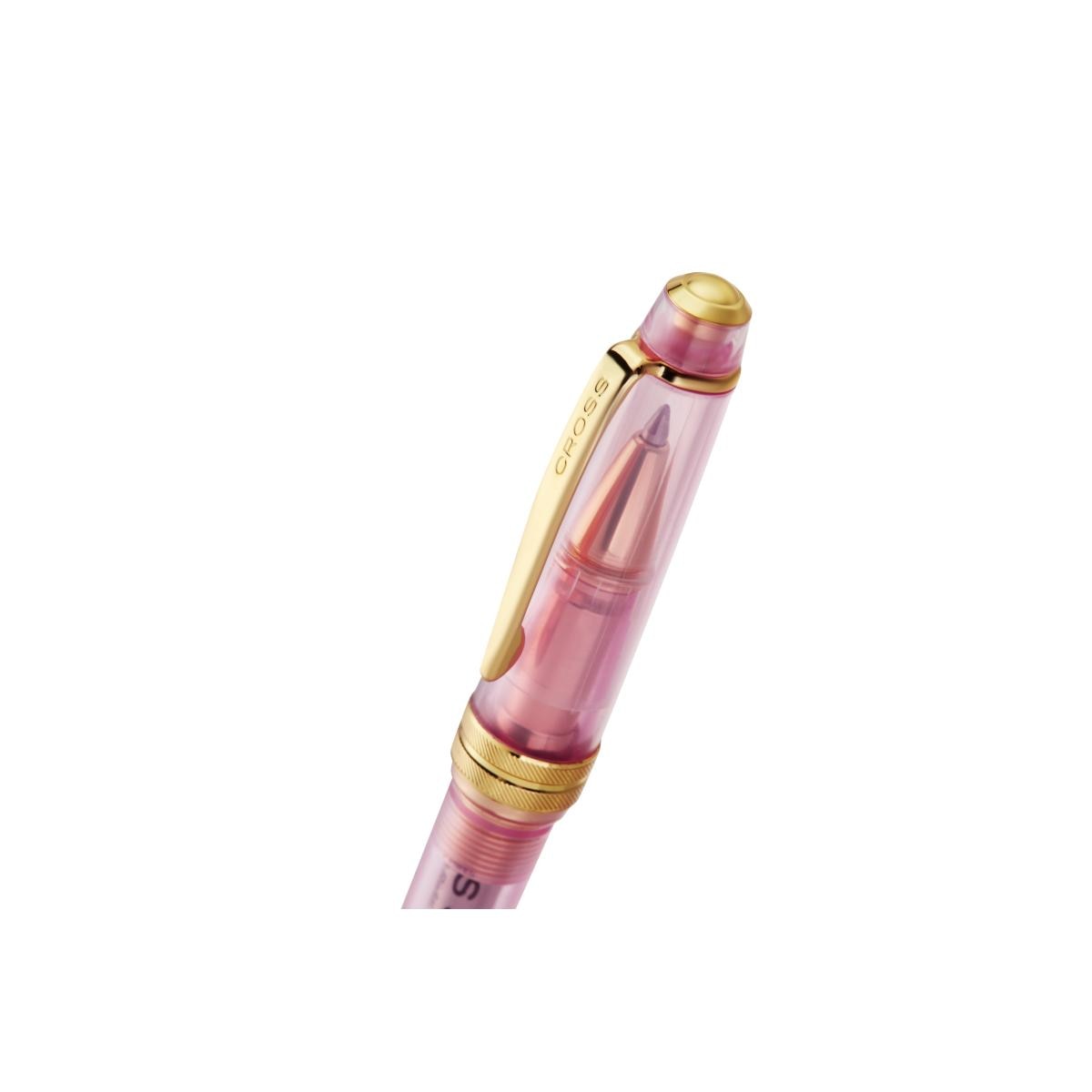 Esferográfica Em Resina Rosa Translúcida Com Detalhes Dourados Da Coleção Bailey Light Da Cross Rosa / Dourado-3