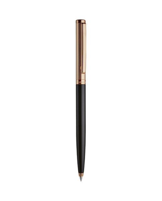 Lapiseira Lacada Brilhante Banhado a Oro Rosa com Guilhoche Canalado Otto Hutt - Preto Dourado rosado/Preto-2