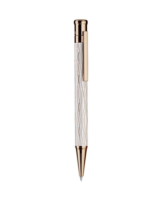 Lapiseira Lacada em Branco com Guilloché Ondulado em Oro Rosa, Tampa e Detalhes em Oro Rosa Otto Hutt Branco-2