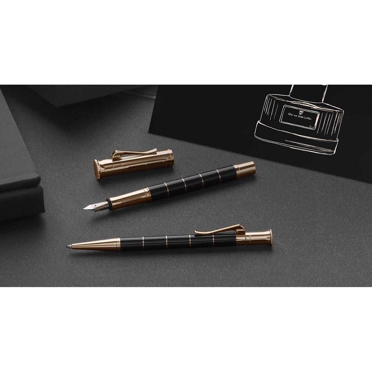 Esferográfica Anello Rose Gold F Graf von Faber-Castell - Preto Negro / Ouro-3