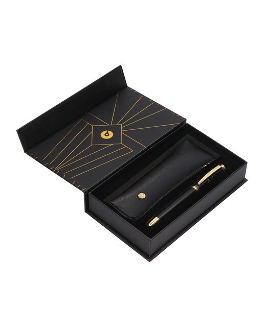 Caneta e estojo  em caixa de design Soiree Belius preto e dourado Preto-2